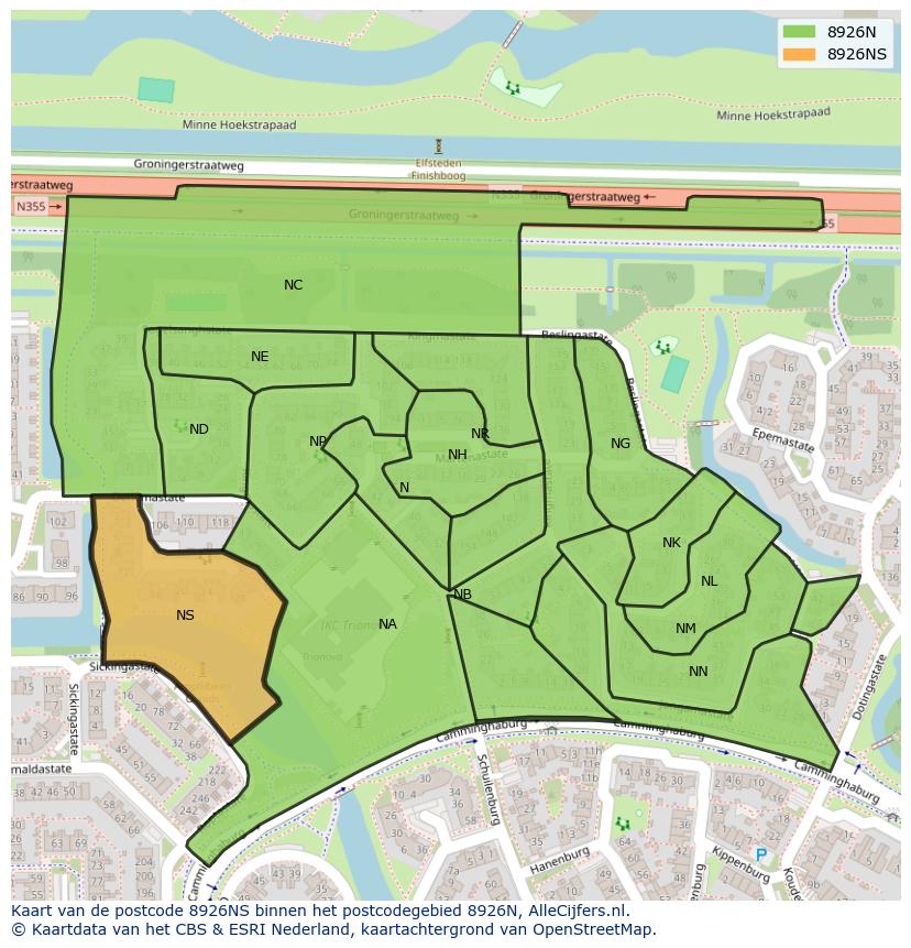 Afbeelding van het postcodegebied 8926 NS op de kaart.