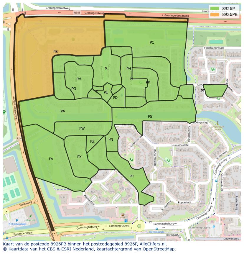 Afbeelding van het postcodegebied 8926 PB op de kaart.