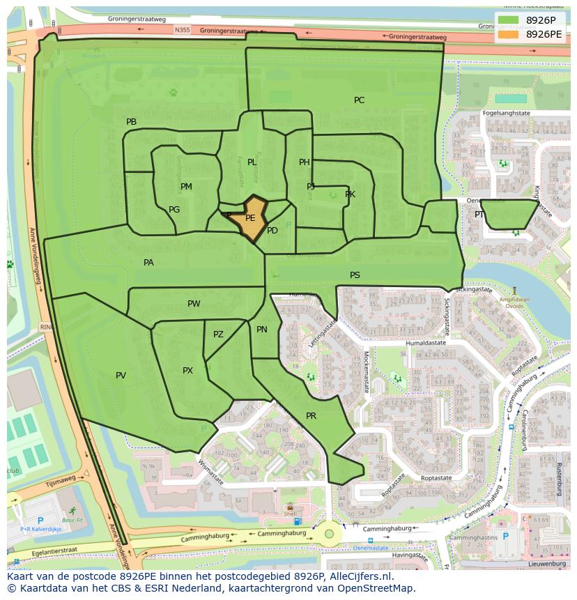 Afbeelding van het postcodegebied 8926 PE op de kaart.