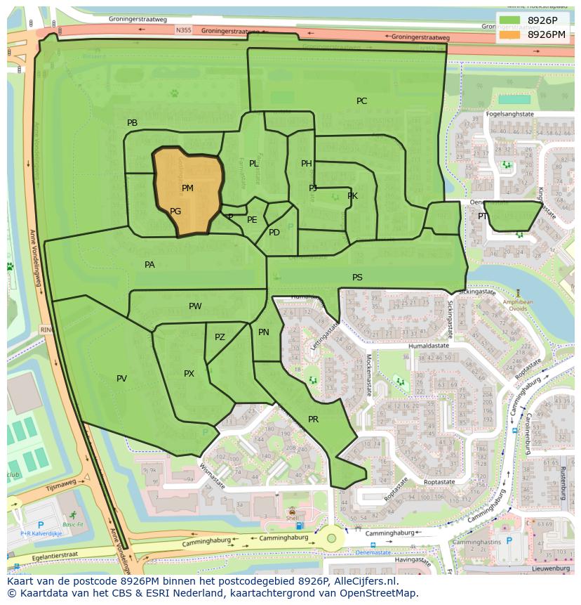 Afbeelding van het postcodegebied 8926 PM op de kaart.