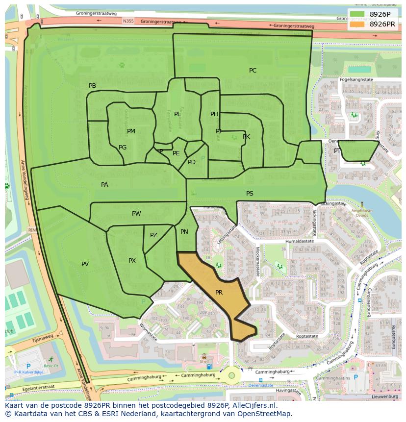 Afbeelding van het postcodegebied 8926 PR op de kaart.