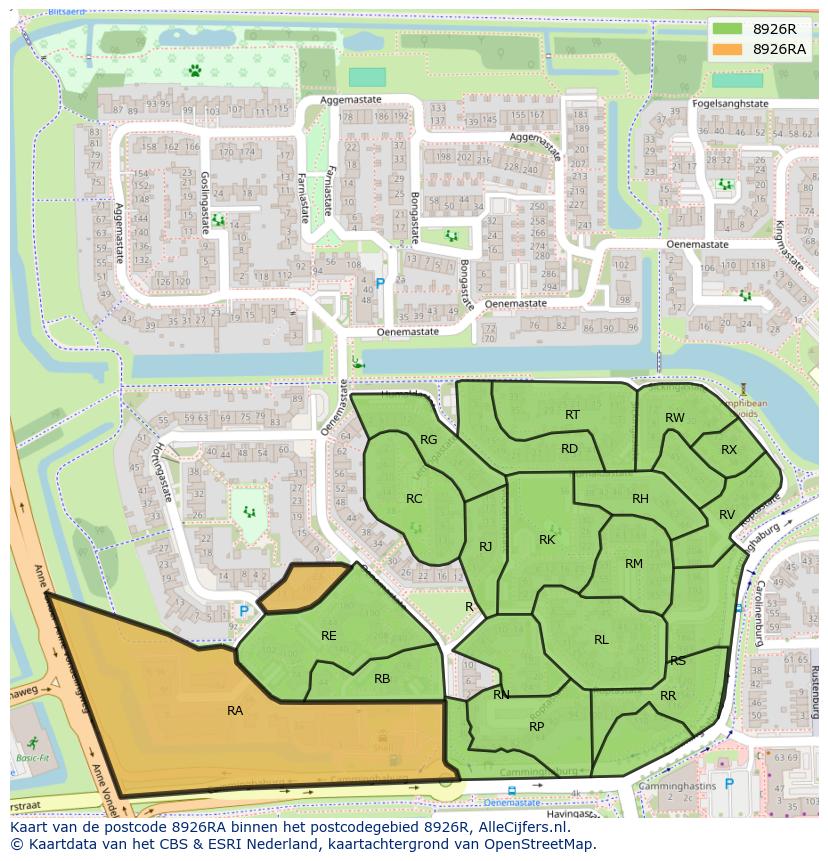 Afbeelding van het postcodegebied 8926 RA op de kaart.