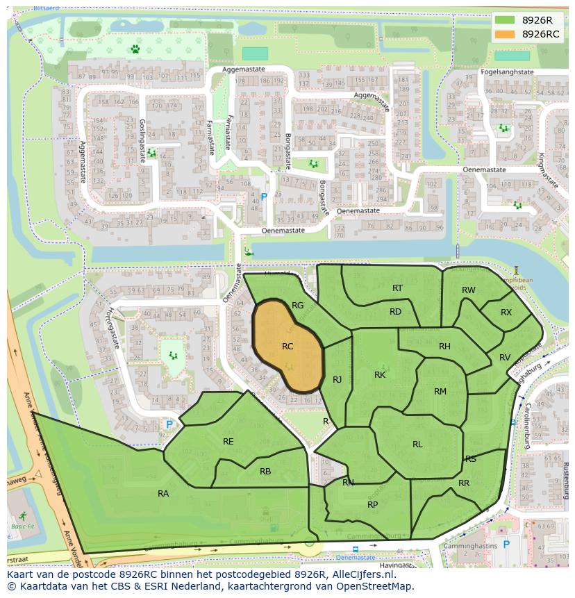 Afbeelding van het postcodegebied 8926 RC op de kaart.