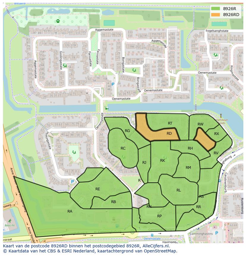 Afbeelding van het postcodegebied 8926 RD op de kaart.