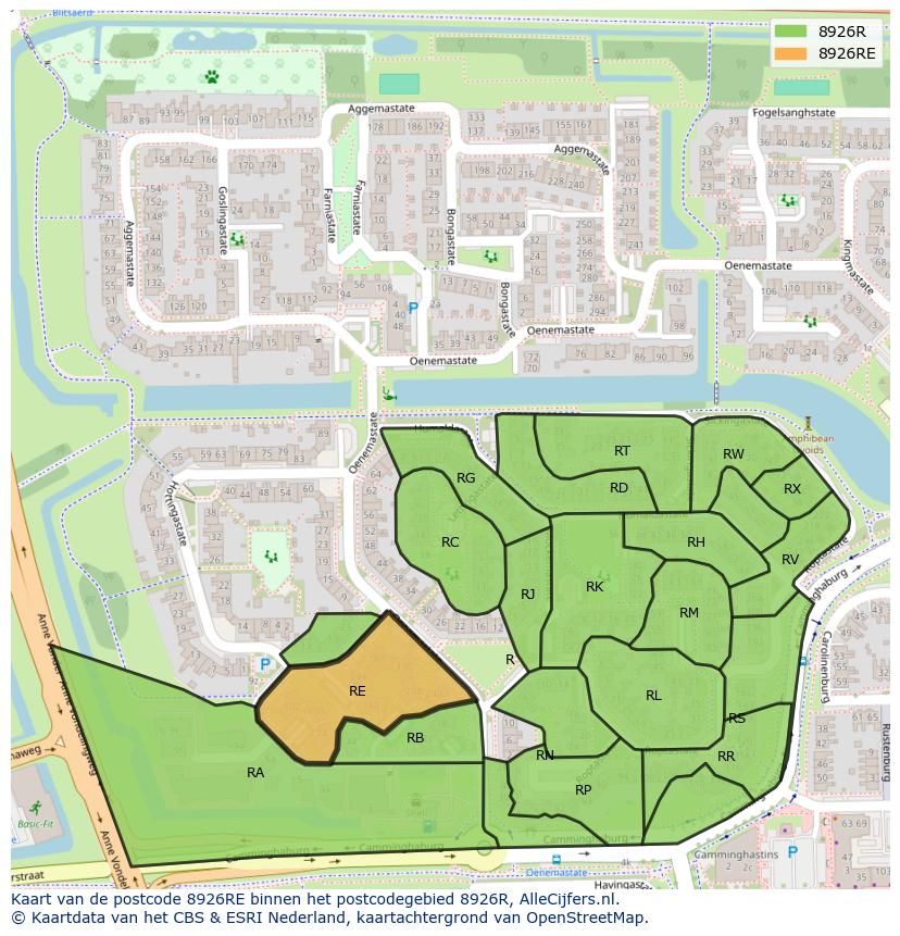 Afbeelding van het postcodegebied 8926 RE op de kaart.