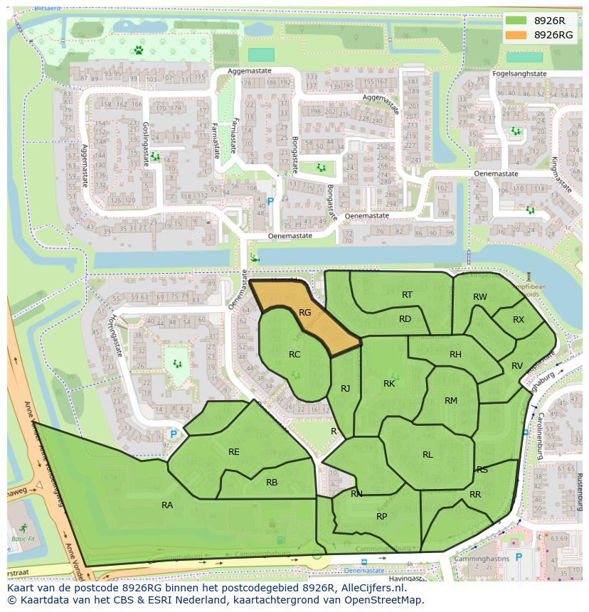 Afbeelding van het postcodegebied 8926 RG op de kaart.
