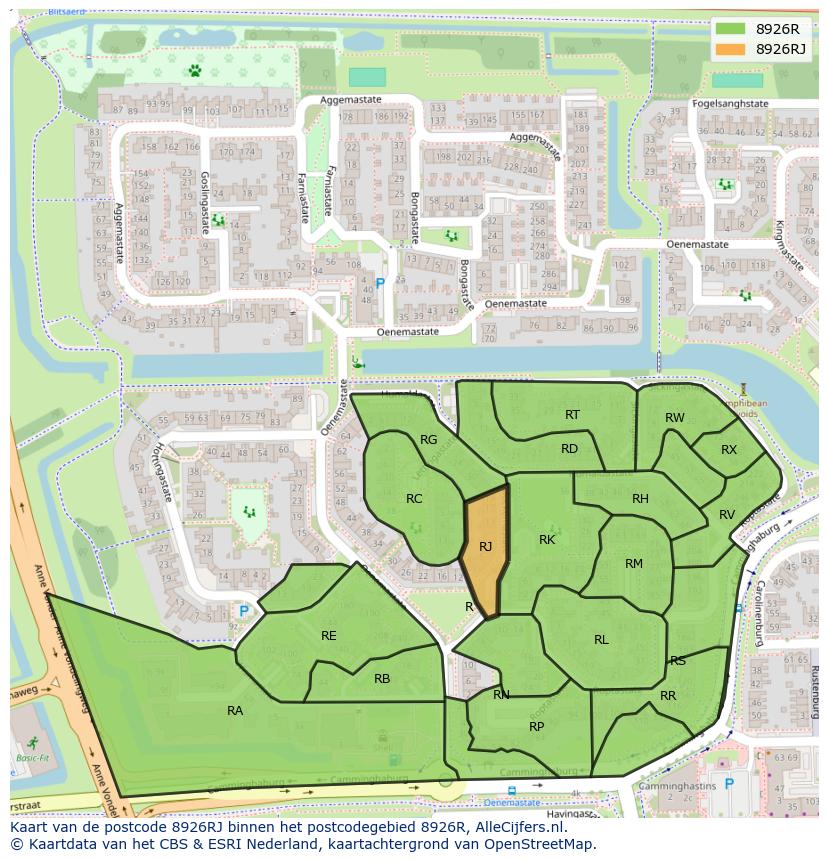 Afbeelding van het postcodegebied 8926 RJ op de kaart.