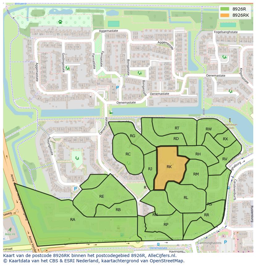 Afbeelding van het postcodegebied 8926 RK op de kaart.