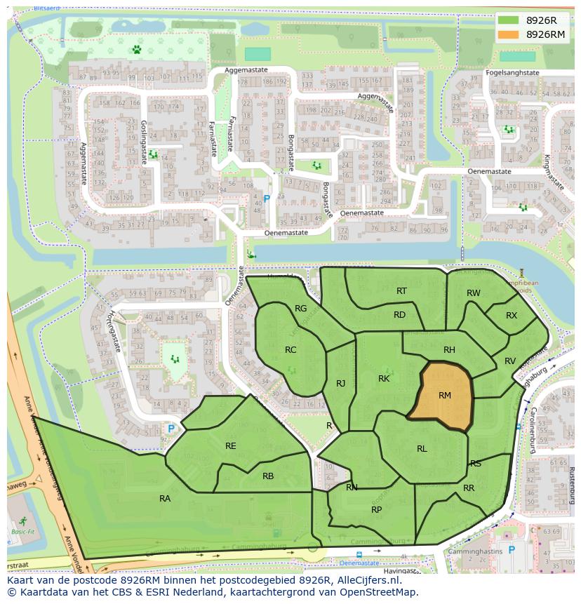 Afbeelding van het postcodegebied 8926 RM op de kaart.