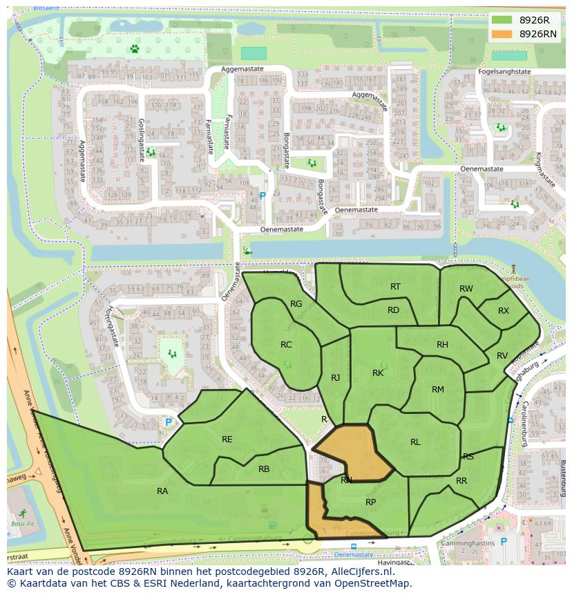 Afbeelding van het postcodegebied 8926 RN op de kaart.