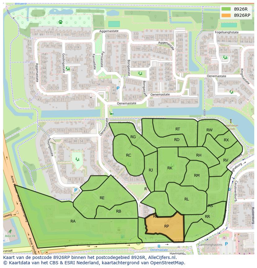 Afbeelding van het postcodegebied 8926 RP op de kaart.