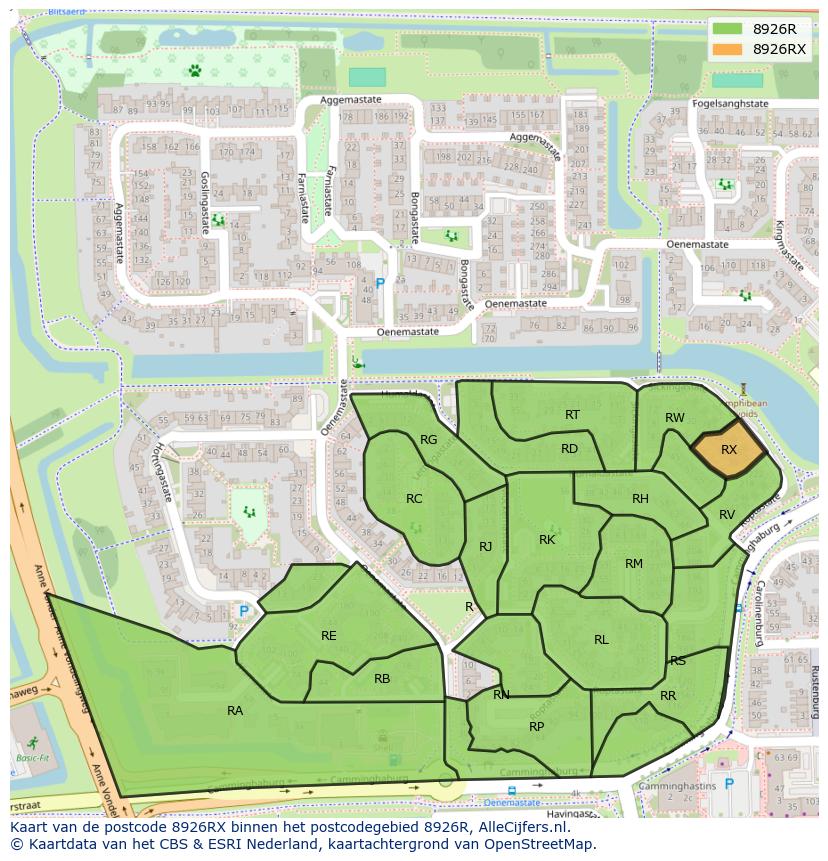 Afbeelding van het postcodegebied 8926 RX op de kaart.