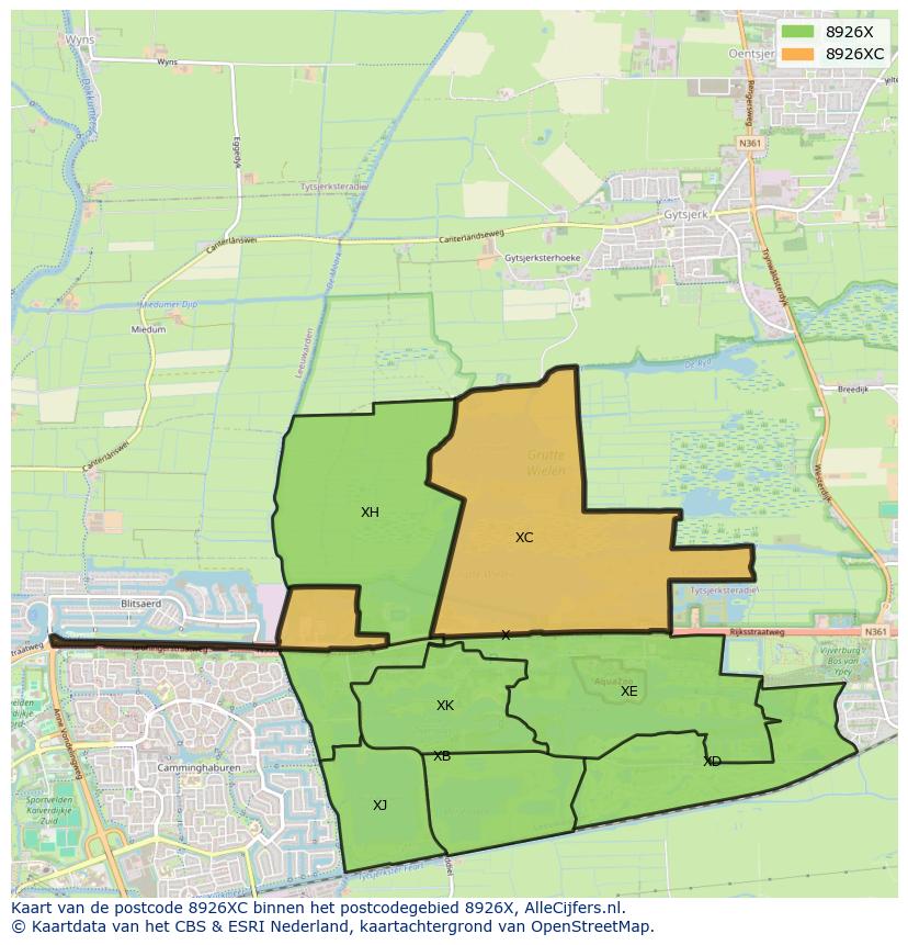Afbeelding van het postcodegebied 8926 XC op de kaart.