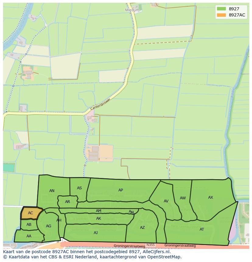 Afbeelding van het postcodegebied 8927 AC op de kaart.