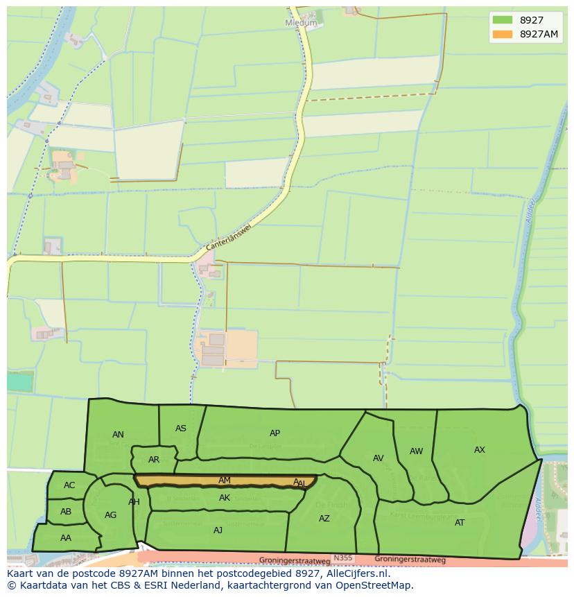 Afbeelding van het postcodegebied 8927 AM op de kaart.