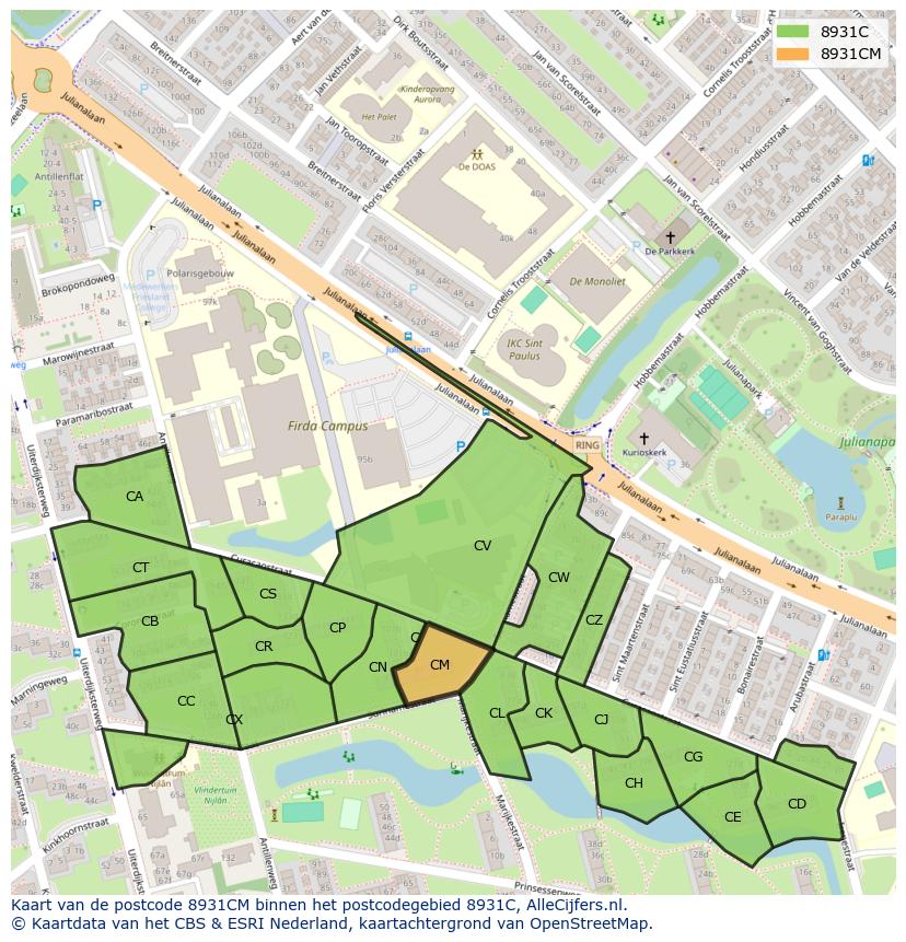 Afbeelding van het postcodegebied 8931 CM op de kaart.