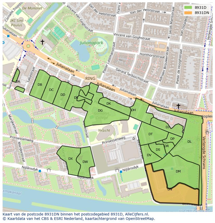 Afbeelding van het postcodegebied 8931 DN op de kaart.