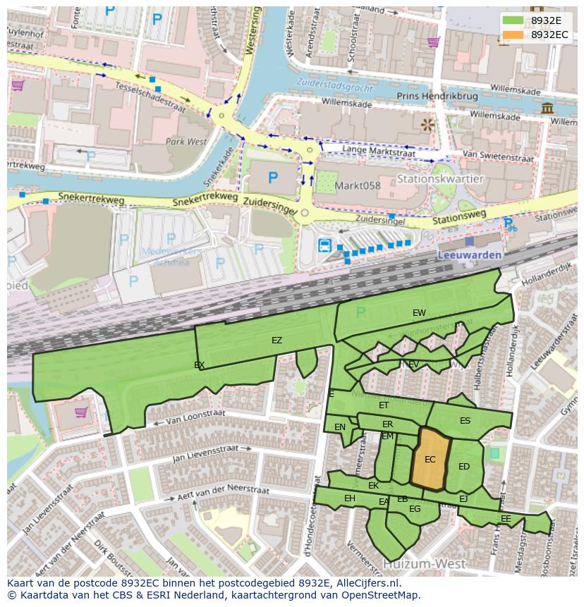 Afbeelding van het postcodegebied 8932 EC op de kaart.