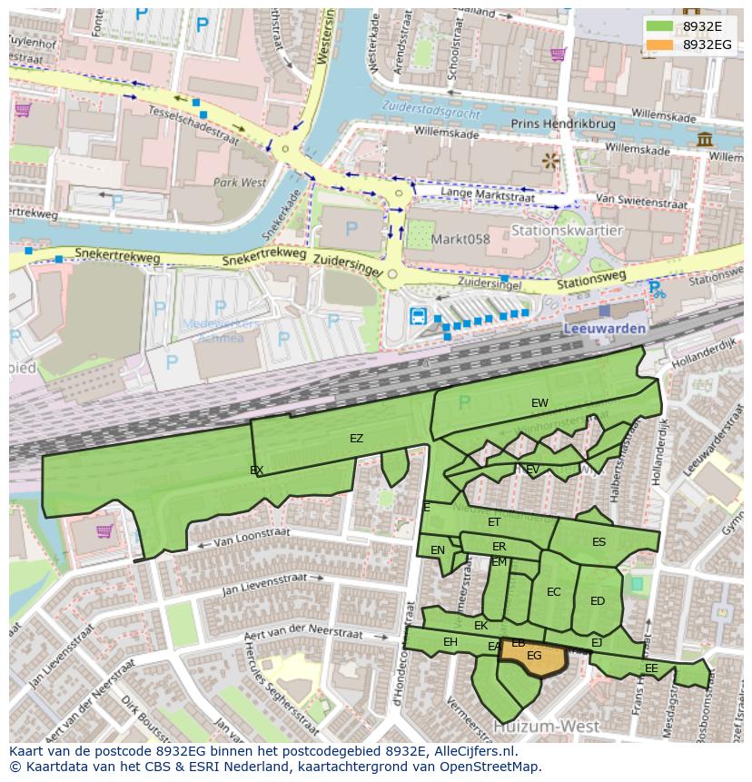 Afbeelding van het postcodegebied 8932 EG op de kaart.