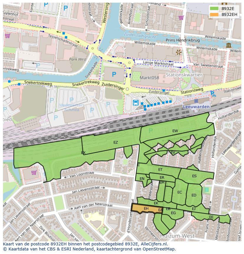 Afbeelding van het postcodegebied 8932 EH op de kaart.