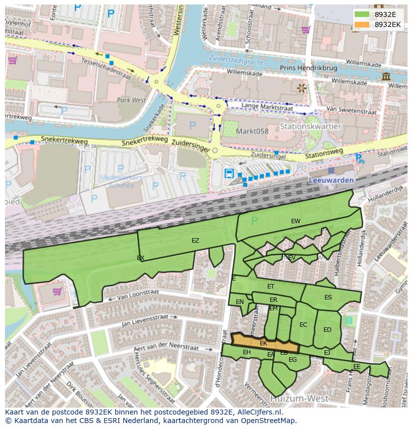 Afbeelding van het postcodegebied 8932 EK op de kaart.