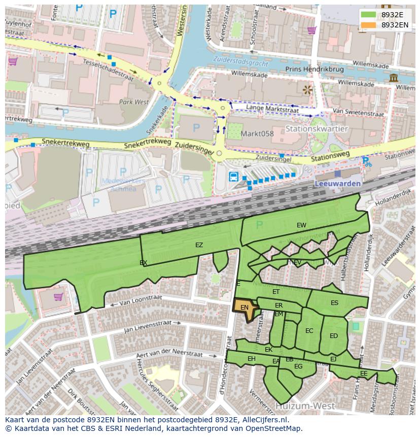 Afbeelding van het postcodegebied 8932 EN op de kaart.