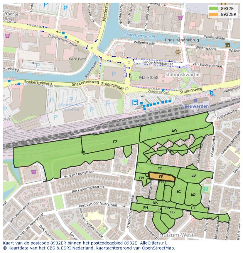 Afbeelding van het postcodegebied 8932 ER op de kaart.