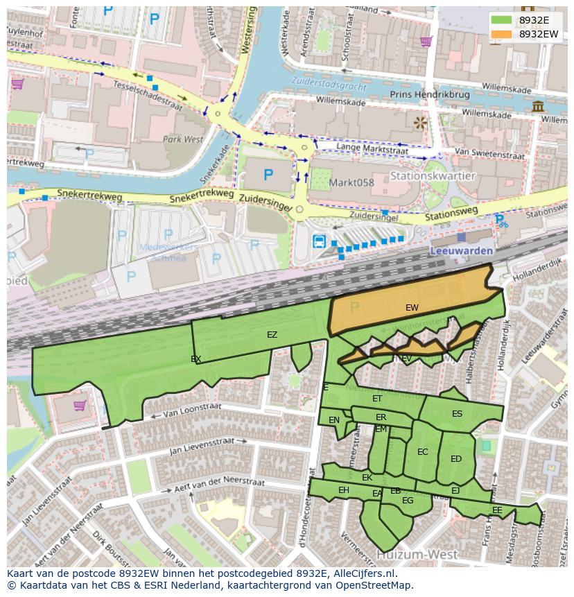 Afbeelding van het postcodegebied 8932 EW op de kaart.