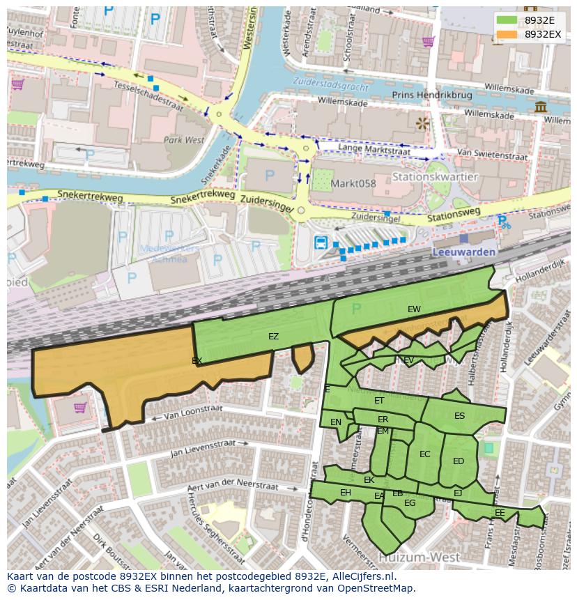 Afbeelding van het postcodegebied 8932 EX op de kaart.