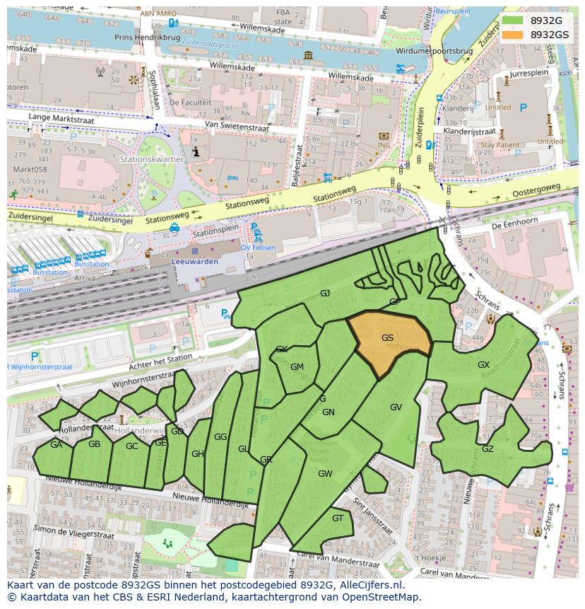 Afbeelding van het postcodegebied 8932 GS op de kaart.