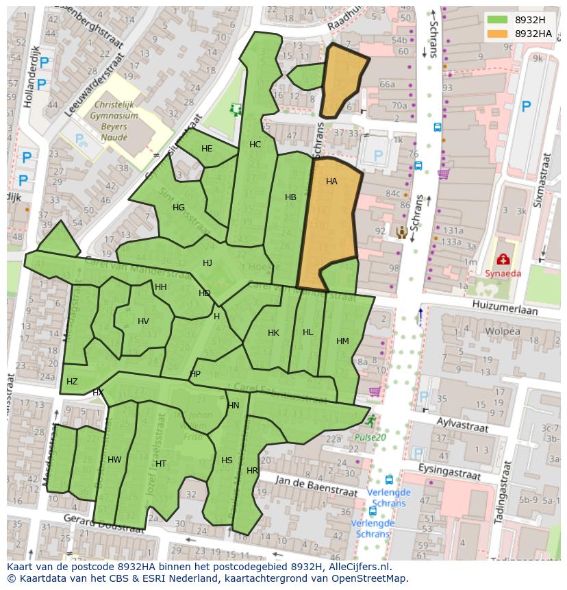 Afbeelding van het postcodegebied 8932 HA op de kaart.