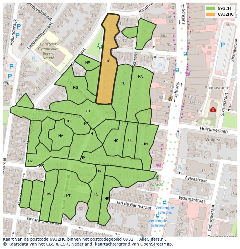 Afbeelding van het postcodegebied 8932 HC op de kaart.