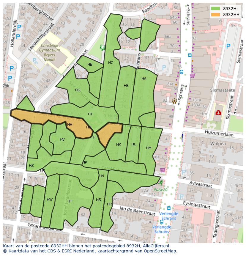 Afbeelding van het postcodegebied 8932 HH op de kaart.