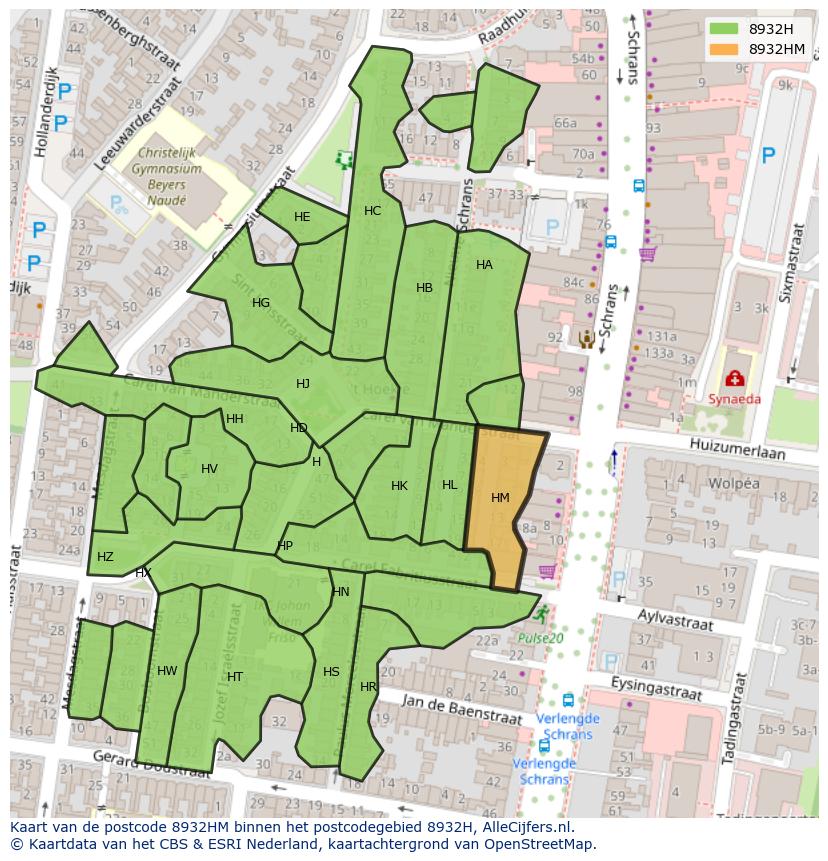 Afbeelding van het postcodegebied 8932 HM op de kaart.