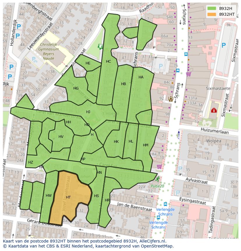 Afbeelding van het postcodegebied 8932 HT op de kaart.