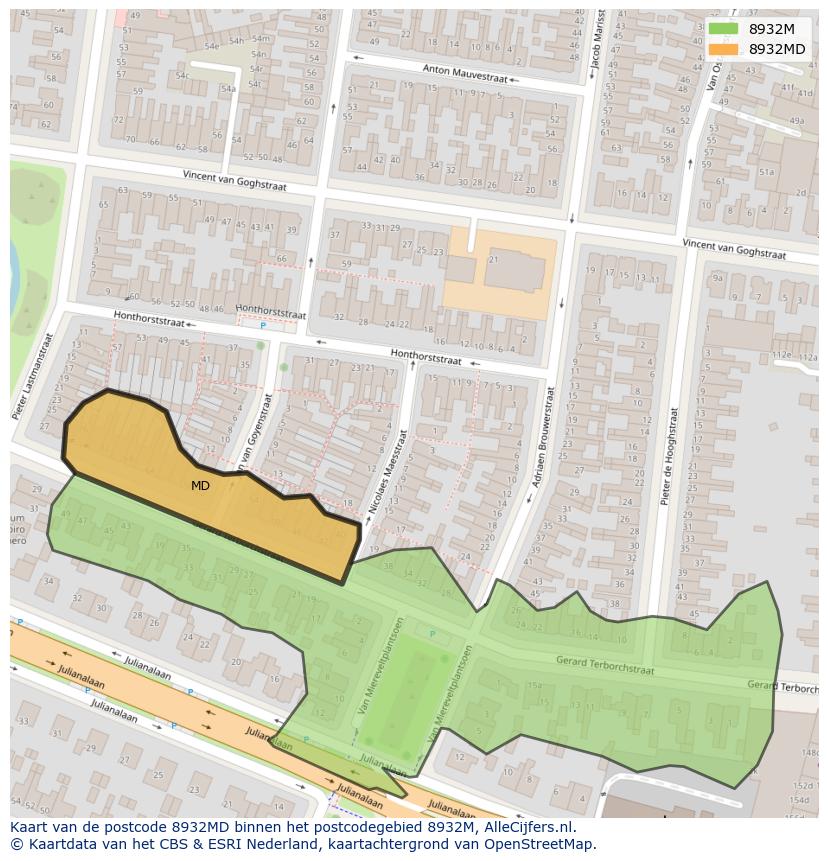Afbeelding van het postcodegebied 8932 MD op de kaart.