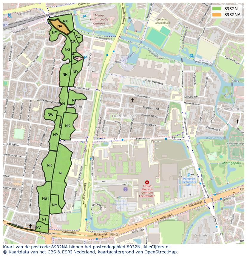 Afbeelding van het postcodegebied 8932 NA op de kaart.