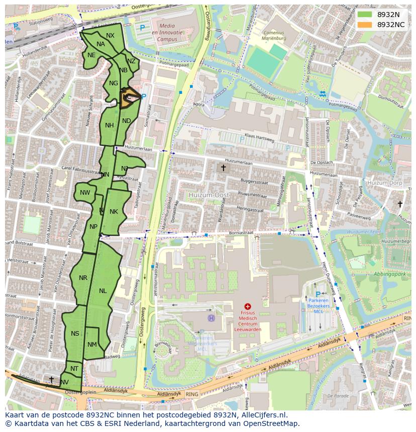 Afbeelding van het postcodegebied 8932 NC op de kaart.