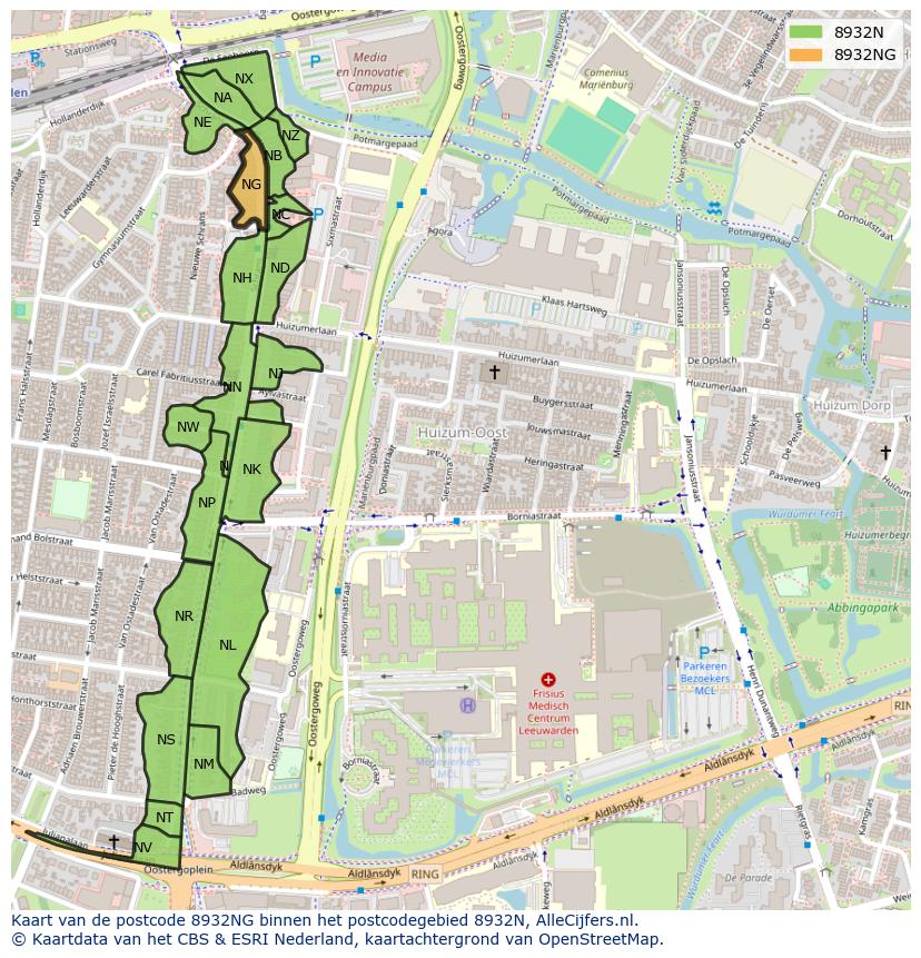 Afbeelding van het postcodegebied 8932 NG op de kaart.