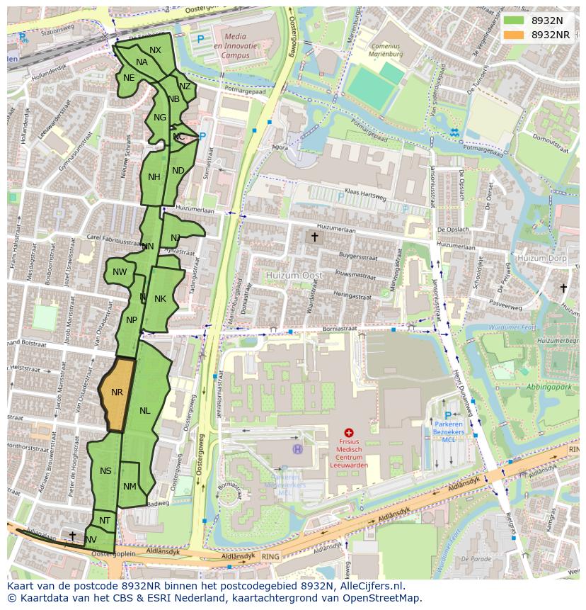 Afbeelding van het postcodegebied 8932 NR op de kaart.