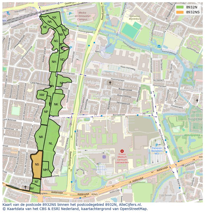 Afbeelding van het postcodegebied 8932 NS op de kaart.