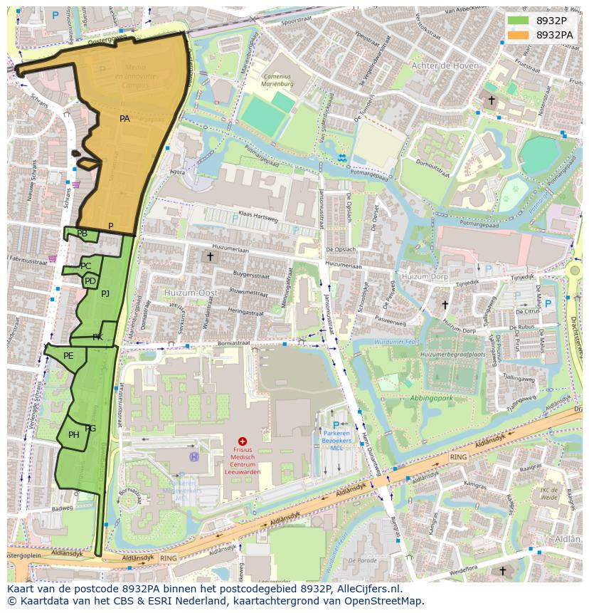 Afbeelding van het postcodegebied 8932 PA op de kaart.
