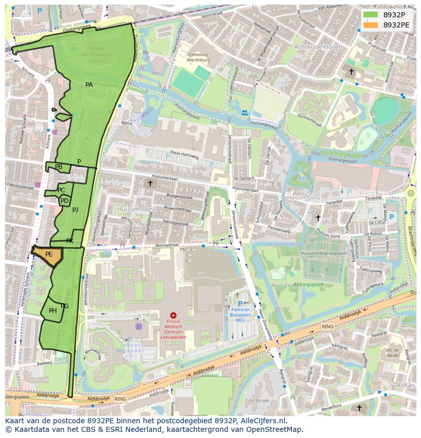 Afbeelding van het postcodegebied 8932 PE op de kaart.