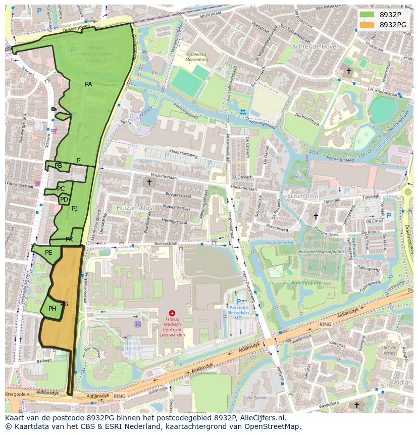 Afbeelding van het postcodegebied 8932 PG op de kaart.