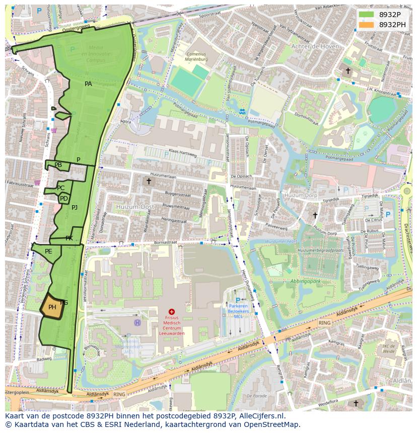 Afbeelding van het postcodegebied 8932 PH op de kaart.