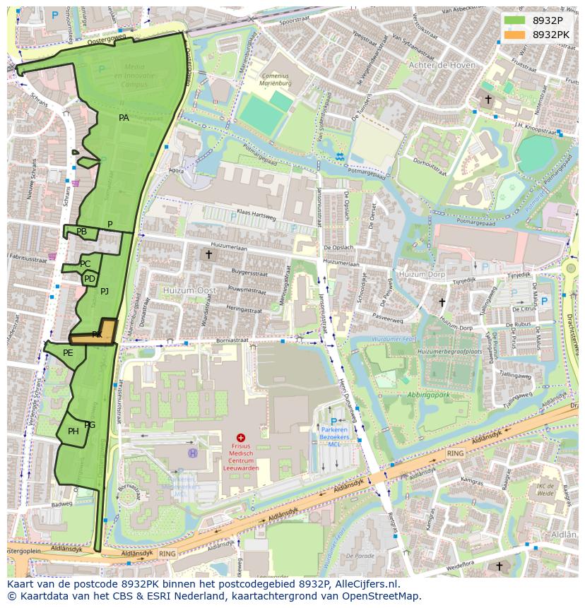 Afbeelding van het postcodegebied 8932 PK op de kaart.