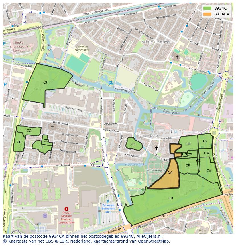 Afbeelding van het postcodegebied 8934 CA op de kaart.