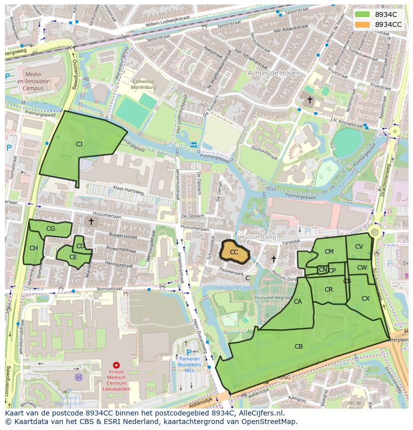 Afbeelding van het postcodegebied 8934 CC op de kaart.