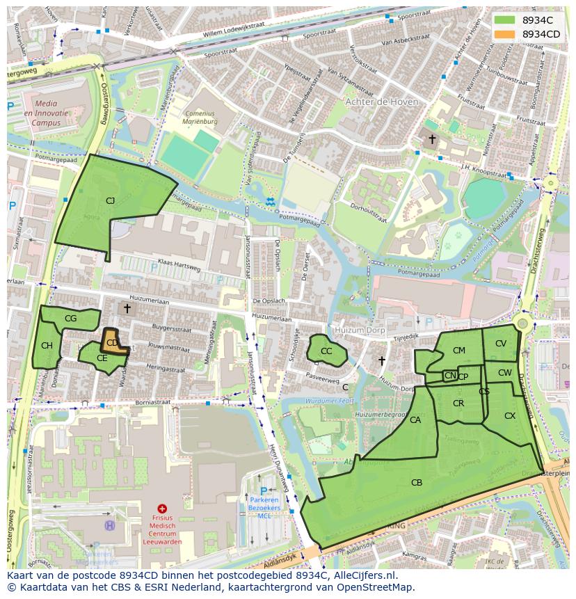Afbeelding van het postcodegebied 8934 CD op de kaart.