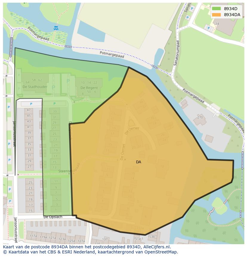 Afbeelding van het postcodegebied 8934 DA op de kaart.